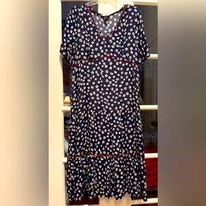 Tommy Hilfiger Womens Viscose Floral Print Maxi Dress Navy Blue Viscose, Large